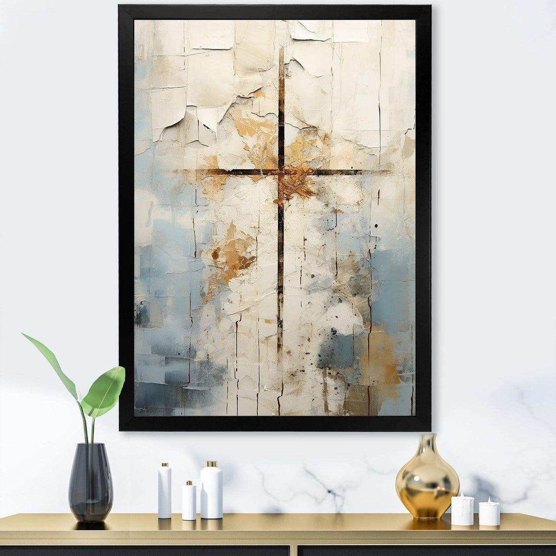Idesignart beige christianity cross of jessus ii spiritual canvas wall art