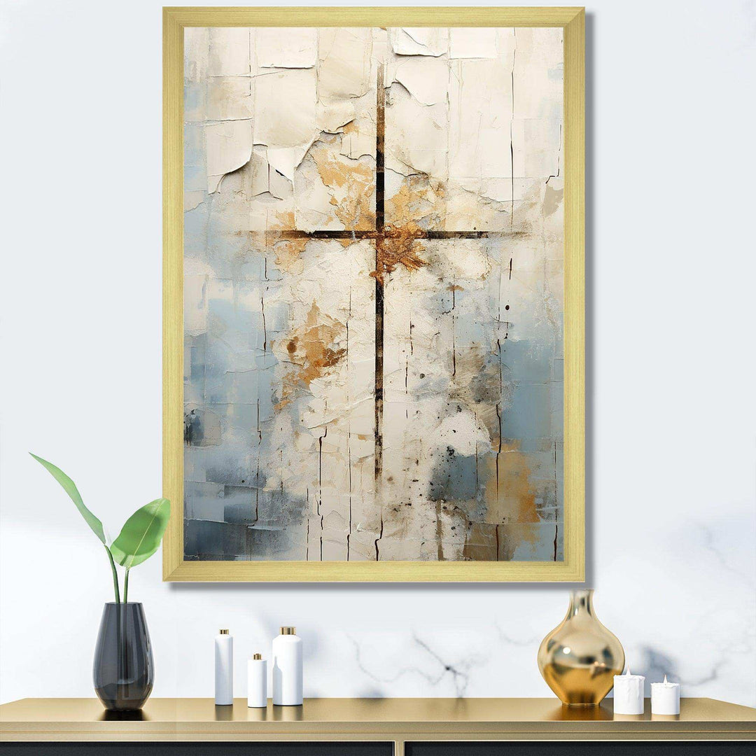 Idesignart beige christianity cross of jessus ii spiritual canvas wall art