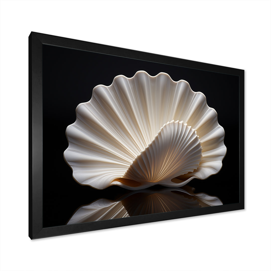 Monochrome Clam Deep Charcoal Ocean - White Clam Wall Art