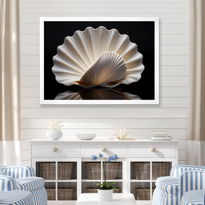 Monochrome Clam Deep Charcoal Ocean - White Clam Wall Art
