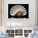 Monochrome Clam Deep Charcoal Ocean - White Clam Wall Art