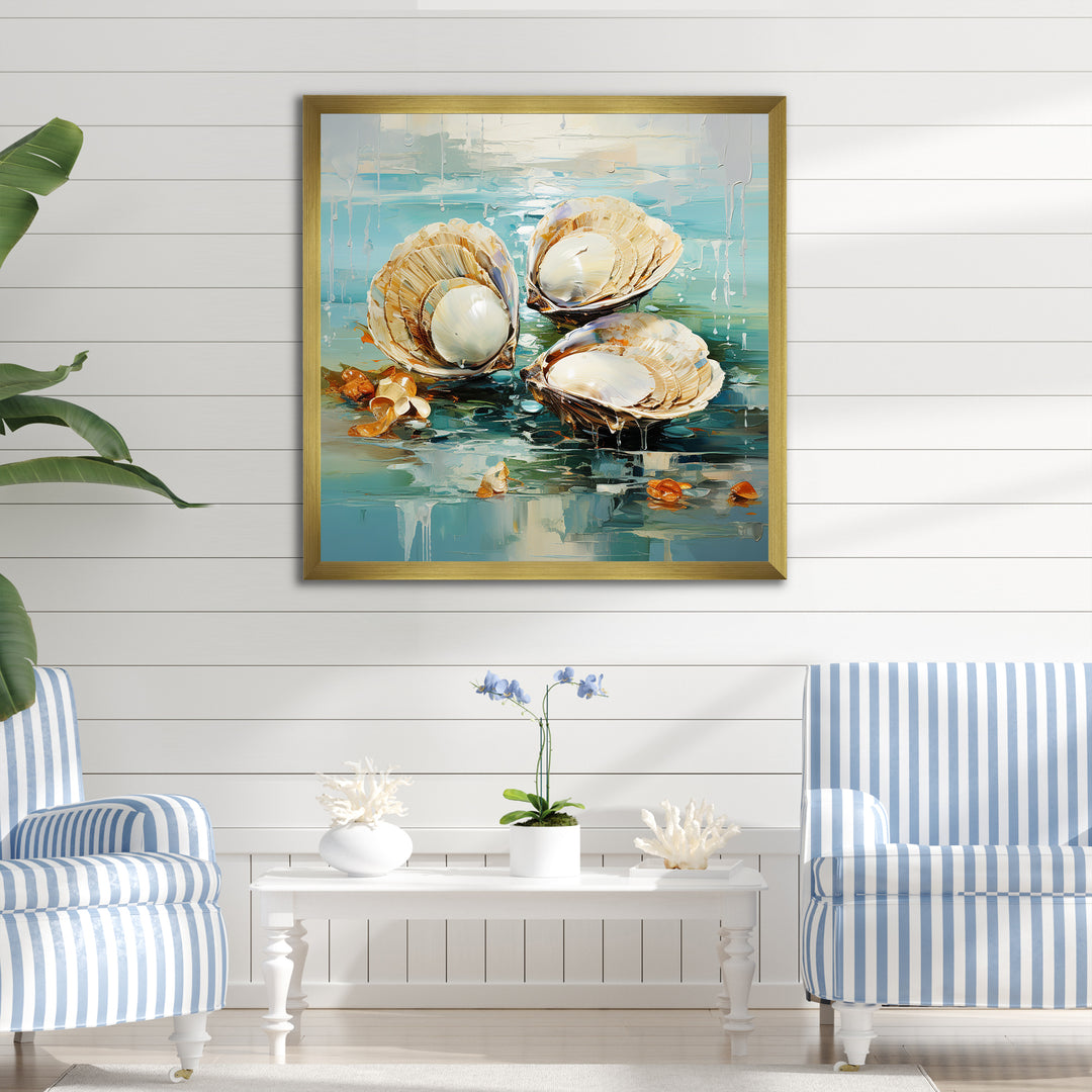 Green Tones Delicate Oyster Beauty - Clam Living Room Wall Art
