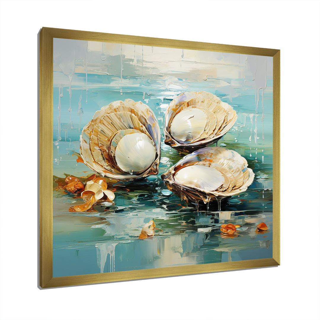 Green Tones Delicate Oyster Beauty - Clam Living Room Wall Art