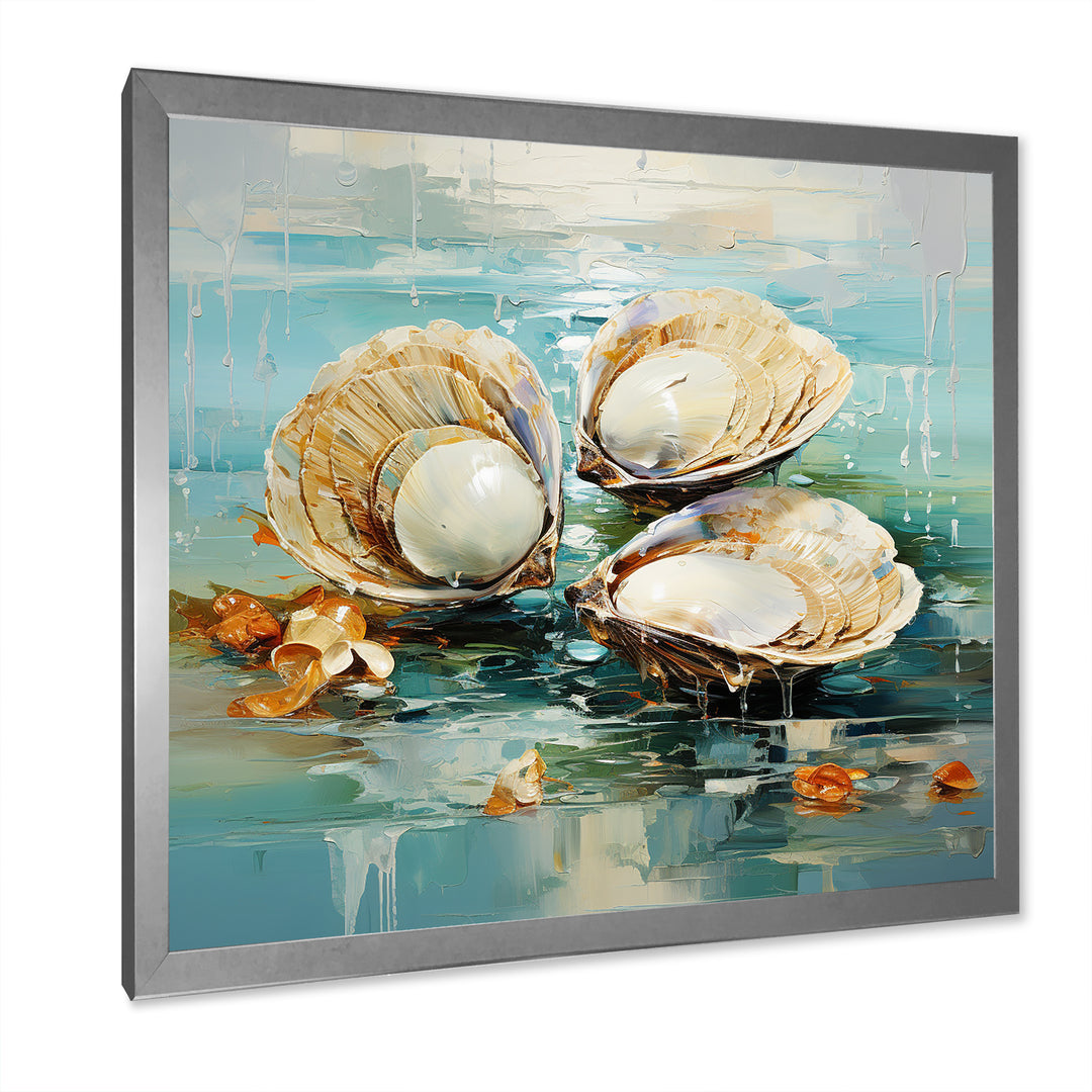 Green Tones Delicate Oyster Beauty - Clam Living Room Wall Art