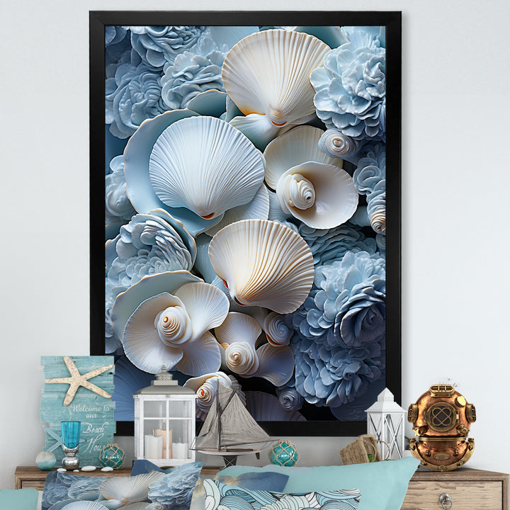 White Blue Tones Delicate Oyster Beauty - Clam Canvas Wall Art