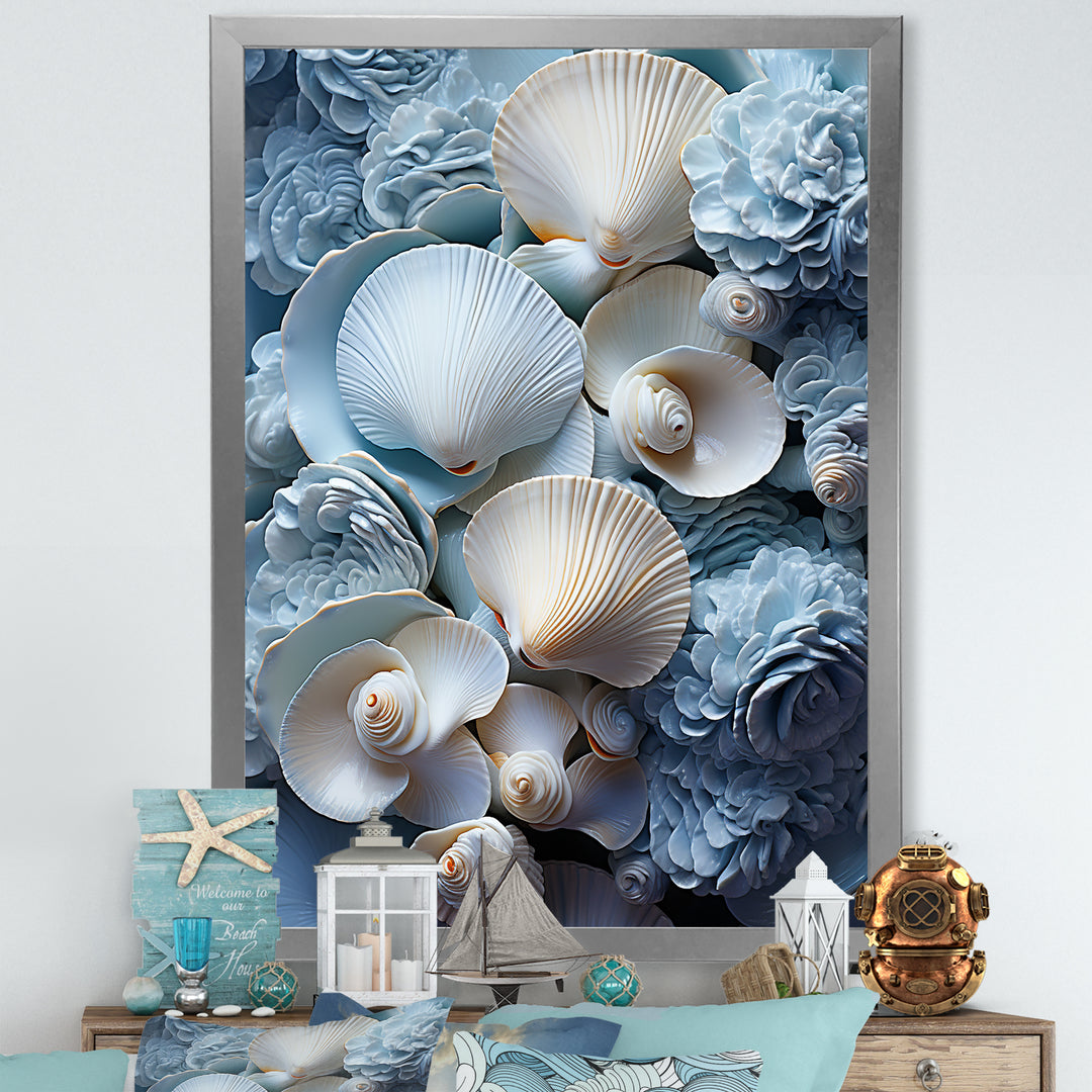 White Blue Tones Delicate Oyster Beauty - Clam Canvas Wall Art