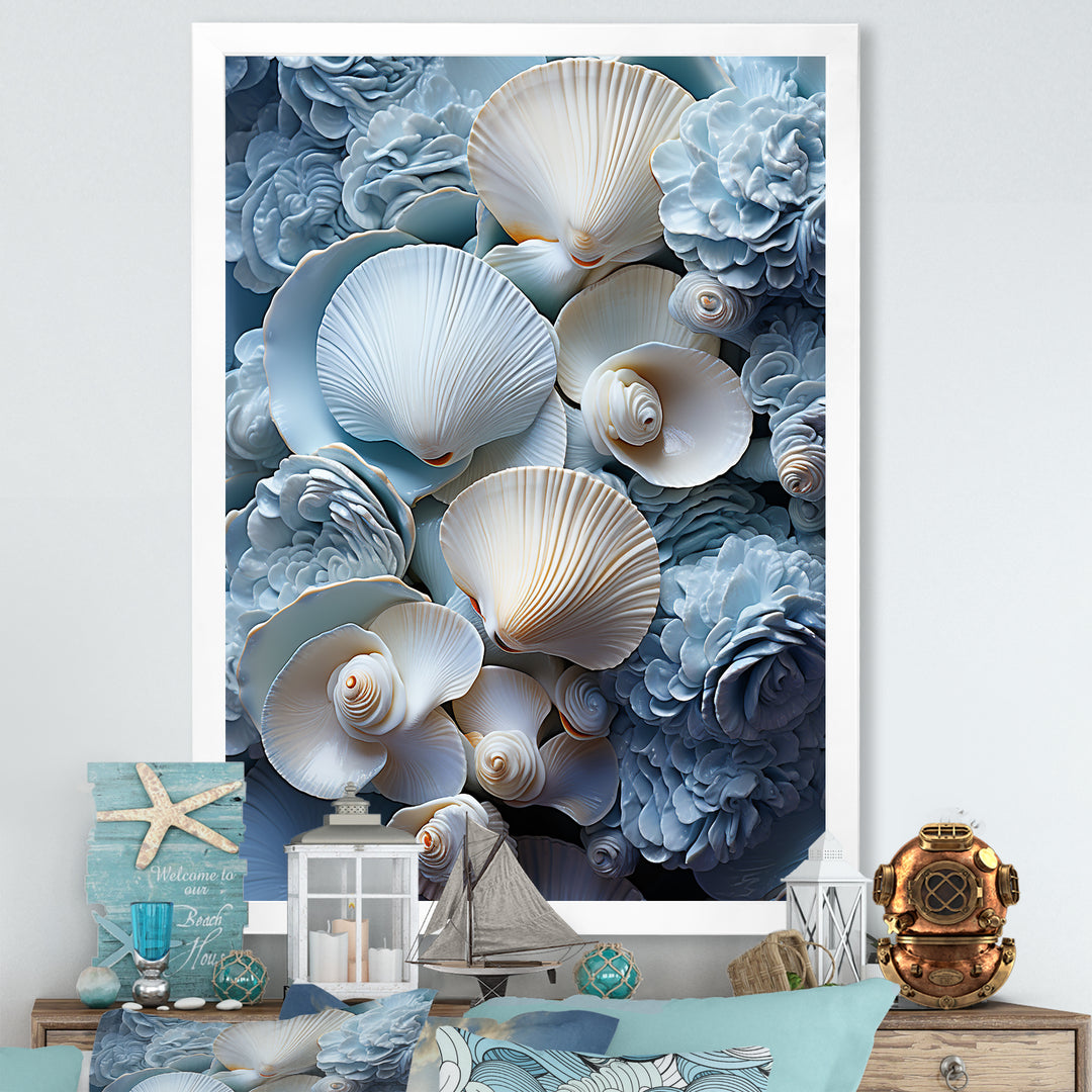 White Blue Tones Delicate Oyster Beauty - Clam Canvas Wall Art