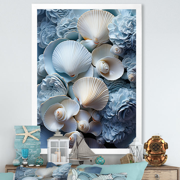 White Blue Tones Delicate Oyster Beauty - Clam Canvas Wall Art