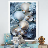 White Blue Tones Delicate Oyster Beauty - Clam Canvas Wall Art