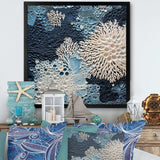 Under Water Blue And White Corals Collage - Coastal Canvas Wall Art