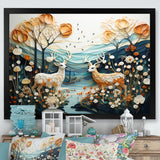 Modern Deer Couple Collage - Blue Deer Wall Art