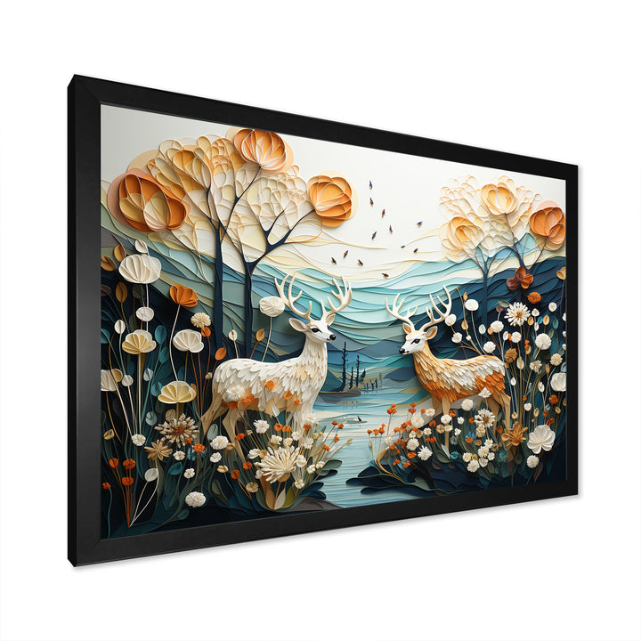 Modern Deer Couple Collage - Blue Deer Wall Art