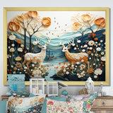 Modern Deer Couple Collage - Blue Deer Wall Art