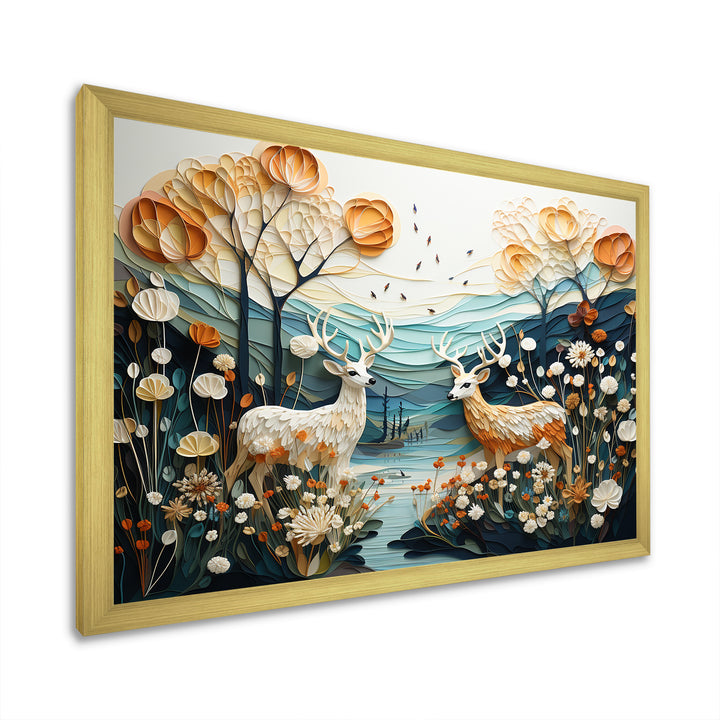Modern Deer Couple Collage - Blue Deer Wall Art