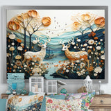 Modern Deer Couple Collage - Blue Deer Wall Art