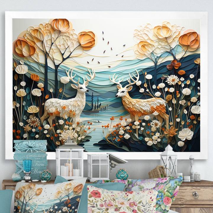 Modern Deer Couple Collage - Blue Deer Wall Art