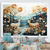 Modern Deer Couple Collage - Blue Deer Wall Art