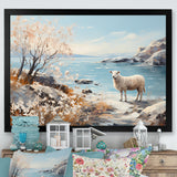 Minimalism Sheep On The Beach - Sheep Framed Canvas Art