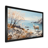 Minimalism Sheep On The Beach - Sheep Framed Canvas Art