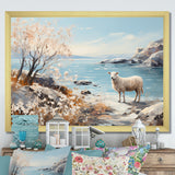 Minimalism Sheep On The Beach - Sheep Framed Canvas Art