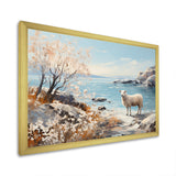 Minimalism Sheep On The Beach - Sheep Framed Canvas Art