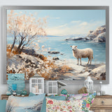 Minimalism Sheep On The Beach - Sheep Framed Canvas Art