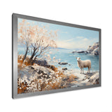 Minimalism Sheep On The Beach - Sheep Framed Canvas Art