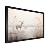 Beige Deer Charm In Winter - Animals Canvas Wall Art