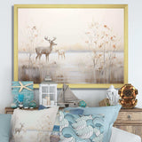 Beige Deer Charm In Winter - Animals Canvas Wall Art