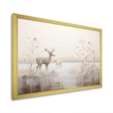 Beige Deer Charm In Winter - Animals Canvas Wall Art