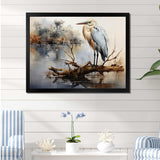 Heron At The Lake Horizon - Animals Canvas Wall Art