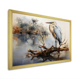 Heron At The Lake Horizon - Animals Canvas Wall Art