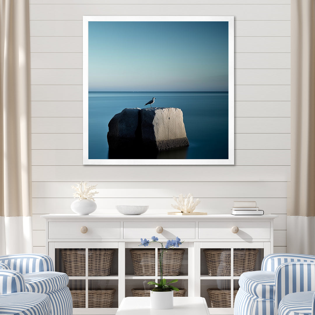 Coastal Seagull Scenery Minimalism - Coastal Animal Living Room Wall Art