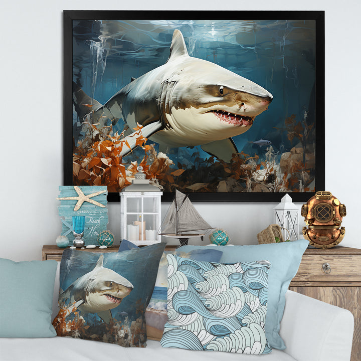 Minimalism Shark Hunting - Coastal Animal Bedroom Wall Art