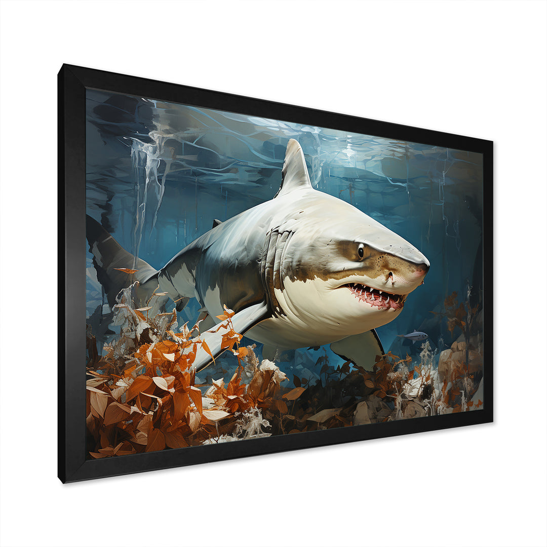 Minimalism Shark Hunting - Coastal Animal Bedroom Wall Art