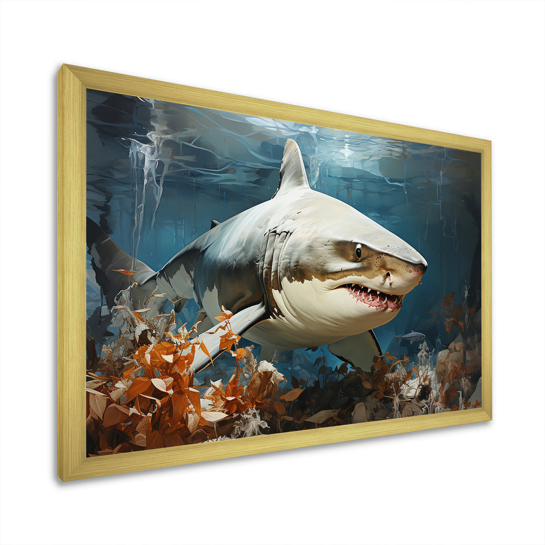 Minimalism Shark Hunting - Coastal Animal Bedroom Wall Art