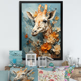 Blue And Beige Giraffe Portrait - Giraffe Canvas Wall Art