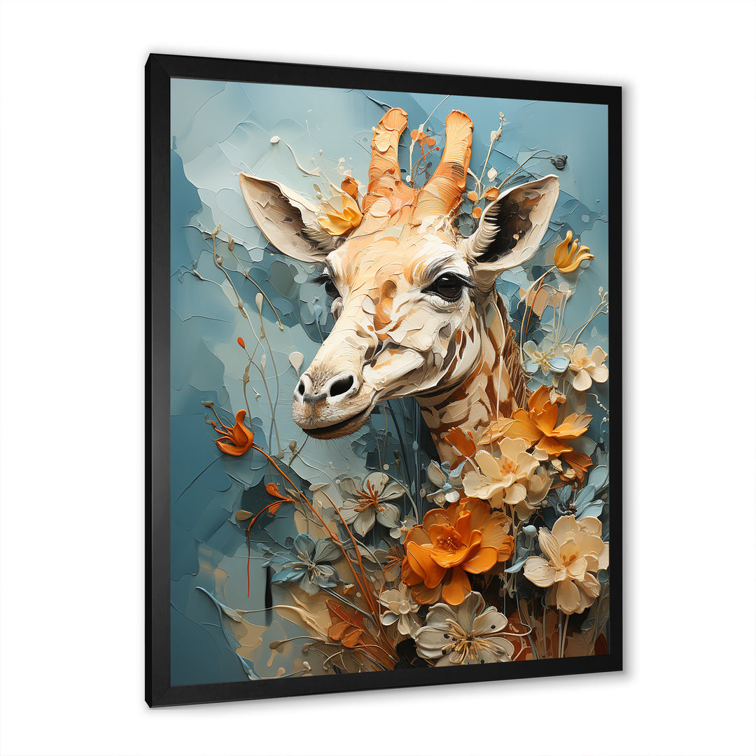 Blue And Beige Giraffe Portrait - Giraffe Canvas Wall Art
