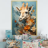 Blue And Beige Giraffe Portrait - Giraffe Canvas Wall Art