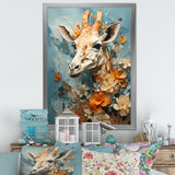 Blue And Beige Giraffe Portrait - Giraffe Canvas Wall Art