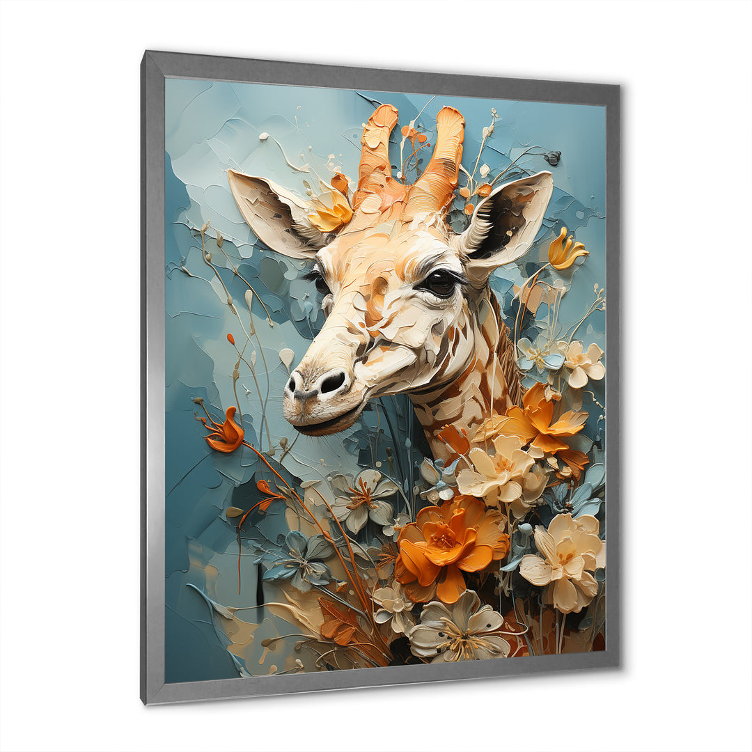 Blue And Beige Giraffe Portrait - Giraffe Canvas Wall Art