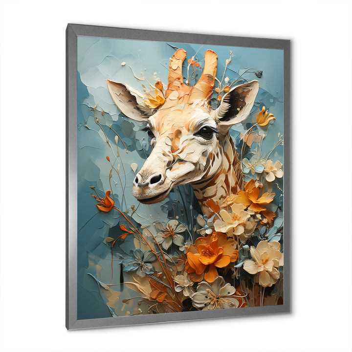 Blue And Beige Giraffe Portrait - Giraffe Canvas Wall Art