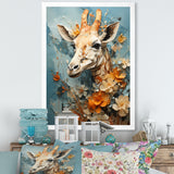 Blue And Beige Giraffe Portrait - Giraffe Canvas Wall Art