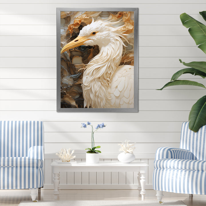 Modern Beige Heron Portrait - Heron Wall Decor