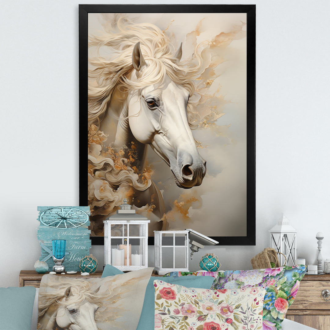 Minimal Beige And White Horse Portrait - Horse Wall Decor