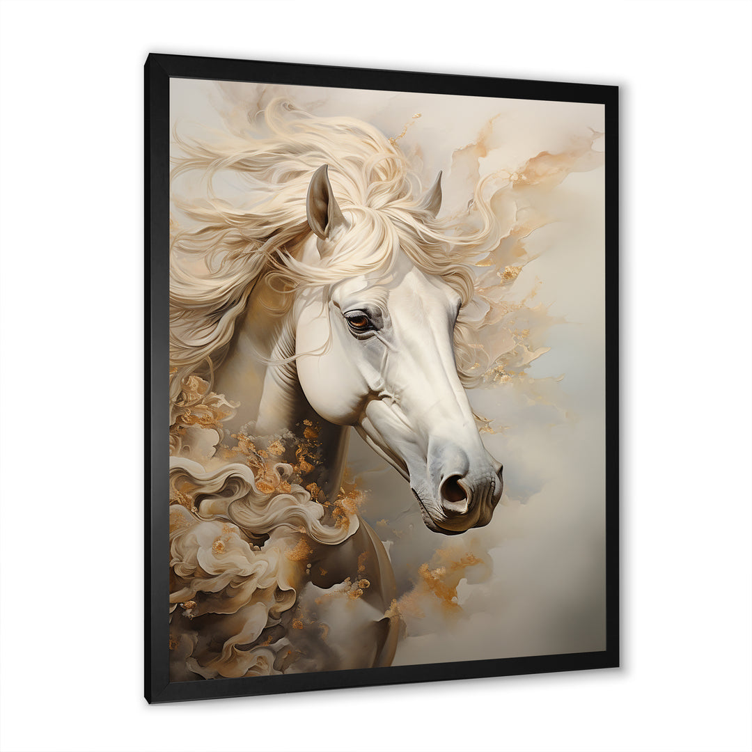 Minimal Beige And White Horse Portrait - Horse Wall Decor
