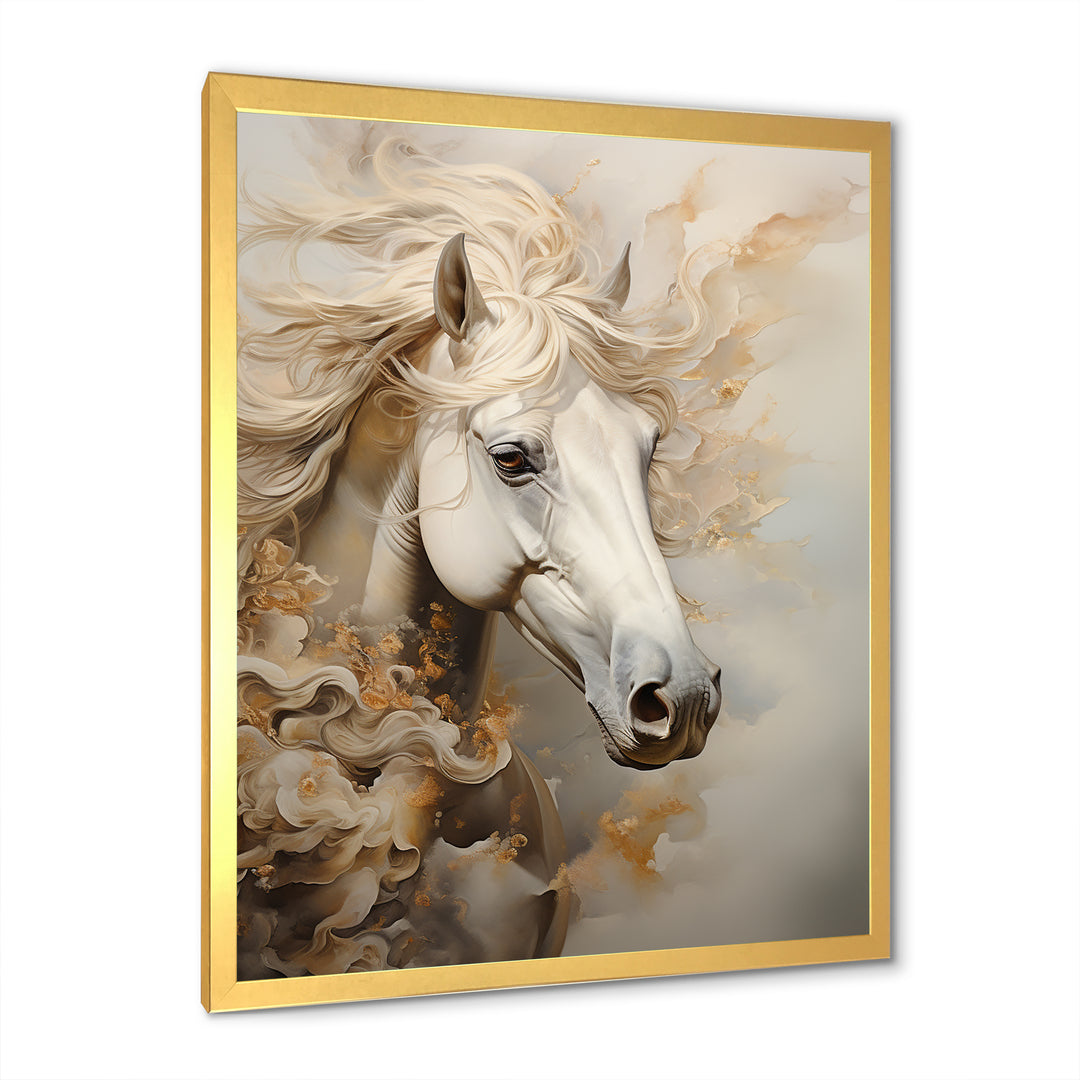 Minimal Beige And White Horse Portrait - Horse Wall Decor