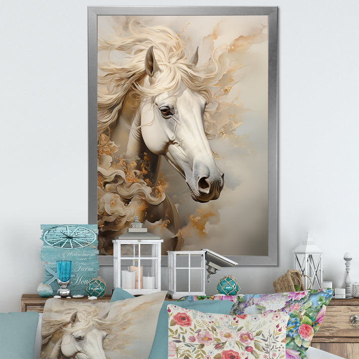 Minimal Beige And White Horse Portrait - Horse Wall Decor
