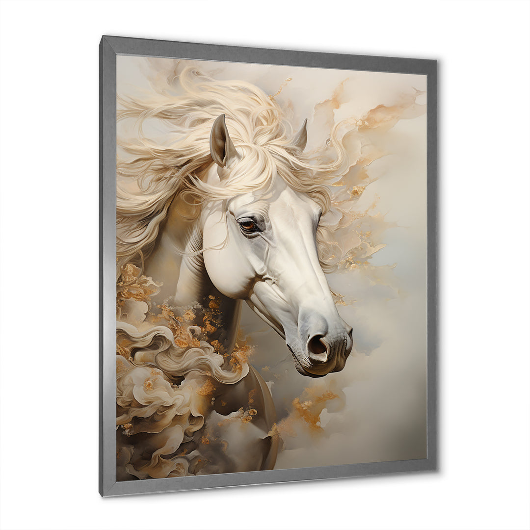 Minimal Beige And White Horse Portrait - Horse Wall Decor