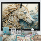 Minimal Blue And White Horse Portrait - Horse Wall Art Prints